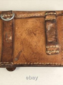Vintage 1967 Swiss Army Solid Leather Military Double Ammo Belt Bag Pouch