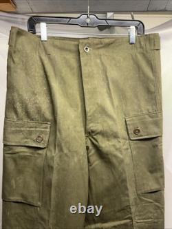 Vintage 1970s Dutch Army KL Cargo Pants Olive Military Sateen 36x31 Button Fly