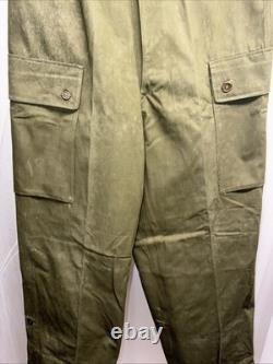 Vintage 1970s Dutch Army KL Cargo Pants Olive Military Sateen 36x31 Button Fly