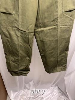 Vintage 1970s Dutch Army KL Cargo Pants Olive Military Sateen 36x31 Button Fly