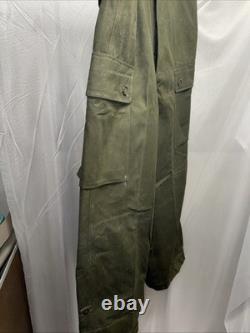 Vintage 1970s Dutch Army KL Cargo Pants Olive Military Sateen 36x31 Button Fly