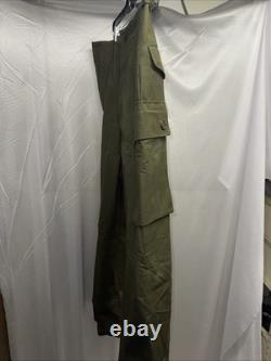 Vintage 1970s Dutch Army KL Cargo Pants Olive Military Sateen 36x31 Button Fly