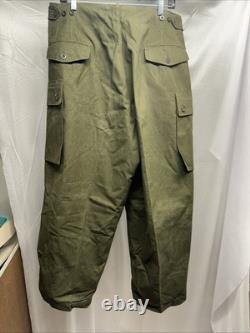 Vintage 1970s Dutch Army KL Cargo Pants Olive Military Sateen 36x31 Button Fly
