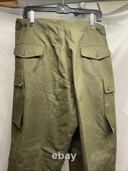 Vintage 1970s Dutch Army KL Cargo Pants Olive Military Sateen 36x31 Button Fly
