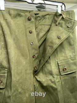 Vintage 1970s Dutch Army KL Cargo Pants Olive Military Sateen 36x31 Button Fly