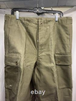 Vintage 1970s Dutch Army KL Cargo Pants Olive Military Sateen 82x80 Button Fly