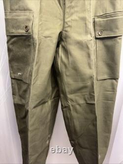 Vintage 1970s Dutch Army KL Cargo Pants Olive Military Sateen 82x80 Button Fly