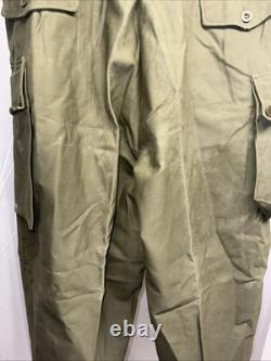Vintage 1970s Dutch Army KL Cargo Pants Olive Military Sateen 82x80 Button Fly