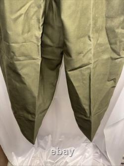 Vintage 1970s Dutch Army KL Cargo Pants Olive Military Sateen 82x80 Button Fly