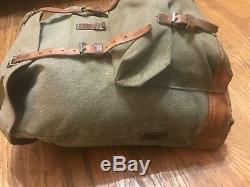 Vintage 1971 Swiss Army Military Canvas Leather Backpack Rucksack Wilhelm