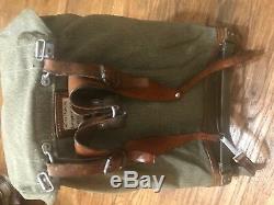 Vintage 1971 Swiss Army Military Canvas Leather Backpack Rucksack Wilhelm