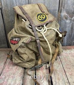Vintage 50s/60s Lafuma French Military Army Rucksack Backpack With Hippy Patches