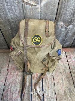 Vintage 50s/60s Lafuma French Military Army Rucksack Backpack With Hippy Patches