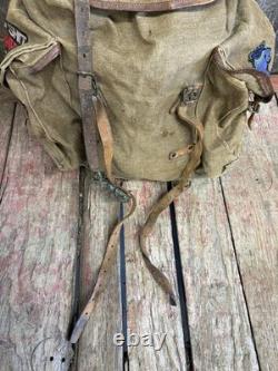Vintage 50s/60s Lafuma French Military Army Rucksack Backpack With Hippy Patches Vintage 50s/60s Lafuma French Military Army Rucksack Backpack With Hippy Patches