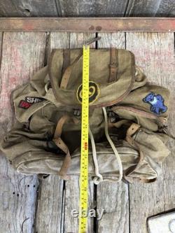 Vintage 50s/60s Lafuma French Military Army Rucksack Backpack With Hippy Patches