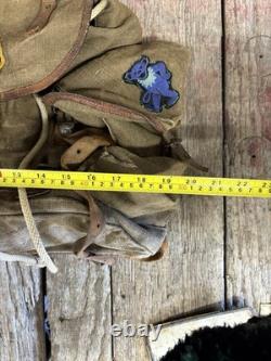 Vintage 50s/60s Lafuma French Military Army Rucksack Backpack With Hippy Patches