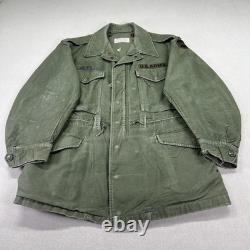 Vintage 50s US Army OG 107 Field Coat Mens M Green Cotton Sateen Jett Patch