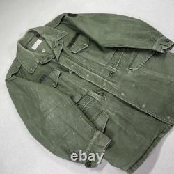 Vintage 50s US Army OG 107 Field Coat Mens M Green Cotton Sateen Jett Patch