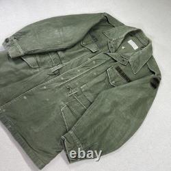 Vintage 50s US Army OG 107 Field Coat Mens M Green Cotton Sateen Jett Patch