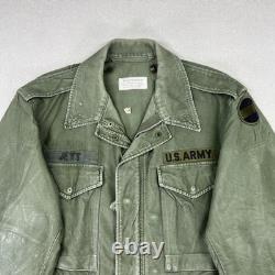 Vintage 50s US Army OG 107 Field Coat Mens M Green Cotton Sateen Jett Patch