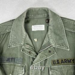 Vintage 50s US Army OG 107 Field Coat Mens M Green Cotton Sateen Jett Patch