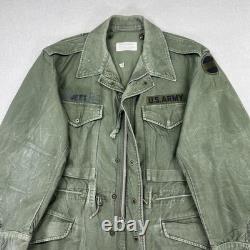 Vintage 50s US Army OG 107 Field Coat Mens M Green Cotton Sateen Jett Patch