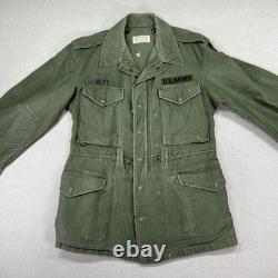 Vintage 50s US Army OG 107 Field Coat Mens M Green Cotton Sateen Jett Patch