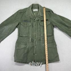 Vintage 50s US Army OG 107 Field Coat Mens M Green Cotton Sateen Jett Patch