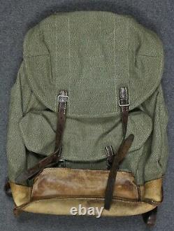 Vintage 60's Swiss Army Military Backpack Rucksack Salt & Pepper Leather Canvas