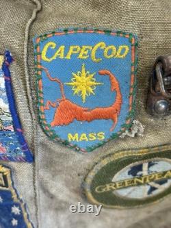 Vintage 60s Lafuma French Military Army Rucksack Backpack With Green Peace Patches