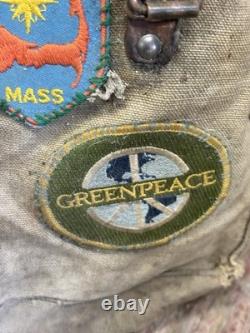 Vintage 60s Lafuma French Military Army Rucksack Backpack With Green Peace Patches