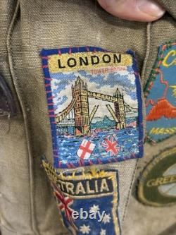 Vintage 60s Lafuma French Military Army Rucksack Backpack With Green Peace Patches