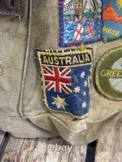 Vintage 60s Lafuma French Military Army Rucksack Backpack With Green Peace Patches