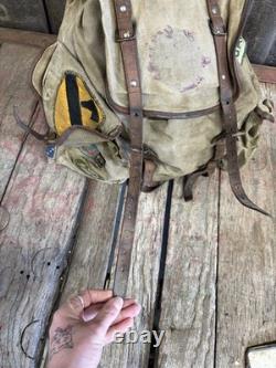 Vintage 60s Lafuma French Military Army Rucksack Backpack With Green Peace Patches