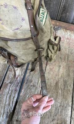 Vintage 60s Lafuma French Military Army Rucksack Backpack With Green Peace Patches