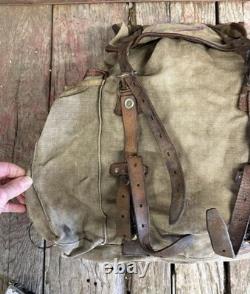 Vintage 60s Lafuma French Military Army Rucksack Backpack With Green Peace Patches