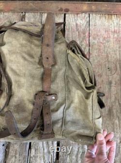 Vintage 60s Lafuma French Military Army Rucksack Backpack With Green Peace Patches