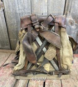 Vintage 60s Lafuma French Military Army Rucksack Backpack With Green Peace Patches