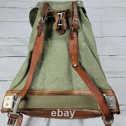 Vintage 70's Swiss Army Military Backpack Rucksack Salt Pepper Canvas Leather