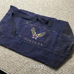 Vintage Army Air Force Military Duffle Bag Blue Canvas Painted Original Art