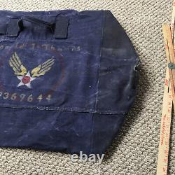 Vintage Army Air Force Military Duffle Bag Blue Canvas Painted Original Art