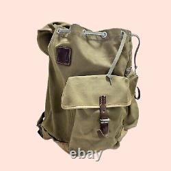 Vintage Army Military Rucksack Backpack Leather Canvas, RARE FIND