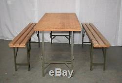 Vintage British Army Military Wooden Trestle Folding Table and Bench Set