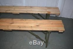 Vintage British Army Military Wooden Trestle Folding Table and Bench Set