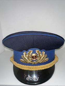 Vintage East Germany Mdi 1856 A Military Army Visor Hat Dark Blue Excellent
