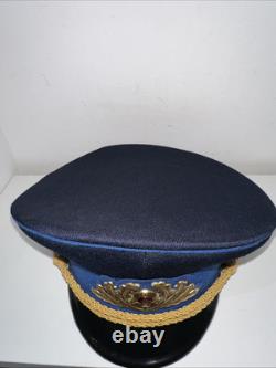 Vintage East Germany Mdi 1856 A Military Army Visor Hat Dark Blue Excellent