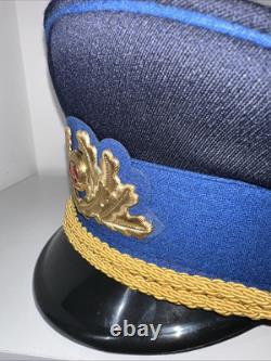 Vintage East Germany Mdi 1856 A Military Army Visor Hat Dark Blue Excellent