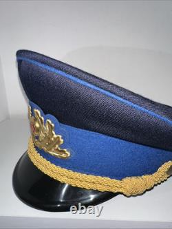 Vintage East Germany Mdi 1856 A Military Army Visor Hat Dark Blue Excellent