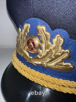 Vintage East Germany Mdi 1856 A Military Army Visor Hat Dark Blue Excellent