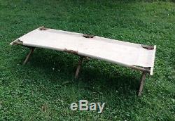 Vintage French Army Military Hospital Wood & Canvas Camp Bed Cot